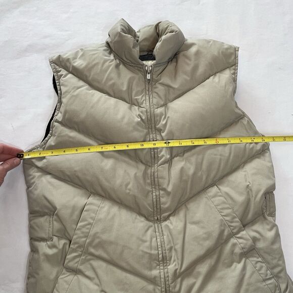 Vintage Eddie Bauer Womens M Goose Down Tan Khaki Puffer Vest Full Zip Quilted - Picture 9 of 12